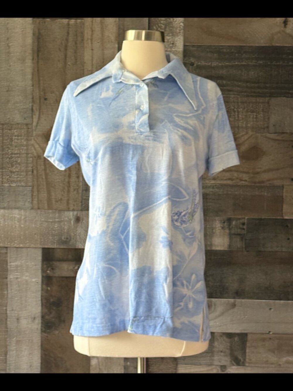 Lane Bryant vintage 90s collared shirt size 14 pastel blue floral bird feminine